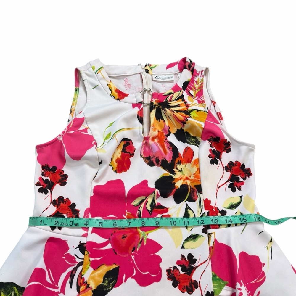 10/25🦋 NY & Co 7th Avenue Design Studio White & Pink Floral Peplum Tank - Medium - Picture 13 of 15